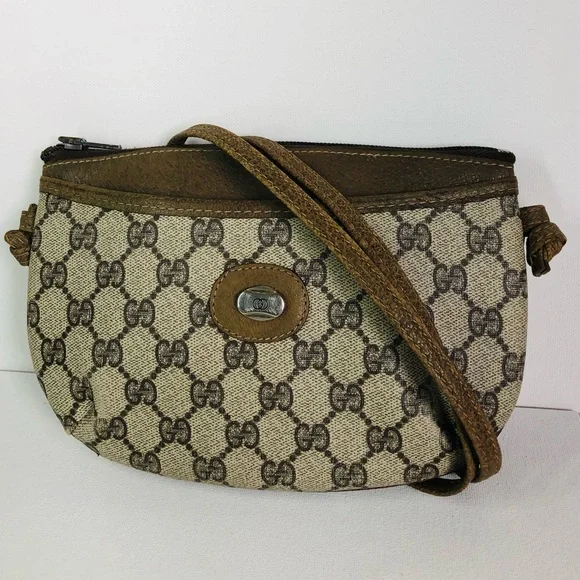 Vintage ✨ Gucci GG Monogram Coated Canvas Leather Crossbody Authenticated COA - Picture 2 of 16